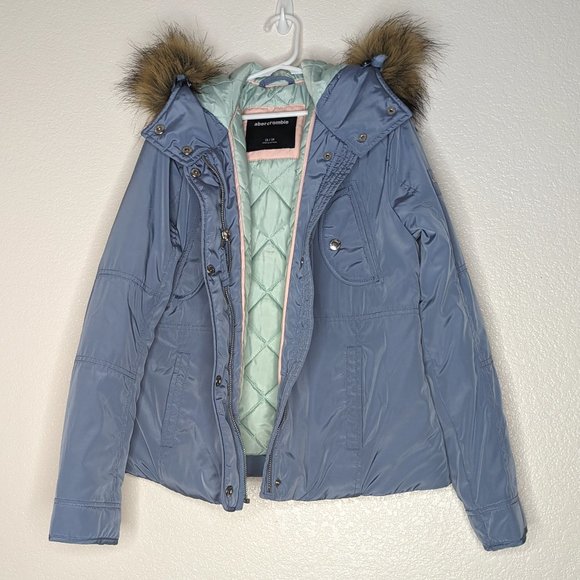 Abercrombie 1892 Hooded Jacket Sky Blue w/Mint Green Quilted Lining (13/14) - Picture 1 of 7